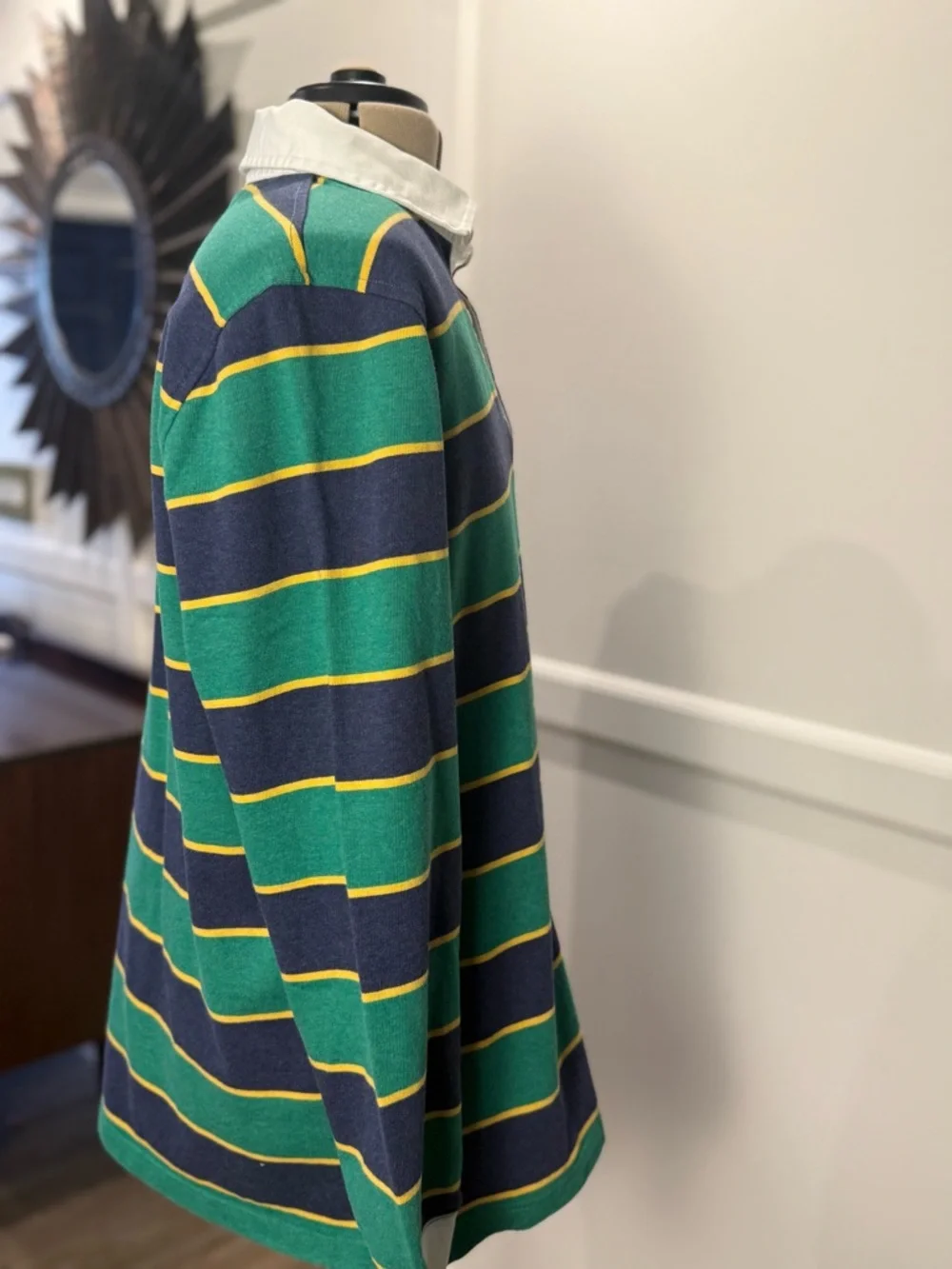 Brooks Brothers Green and Navy Striped Long Sleeve Polo Rugby - Picture 3 of 3
